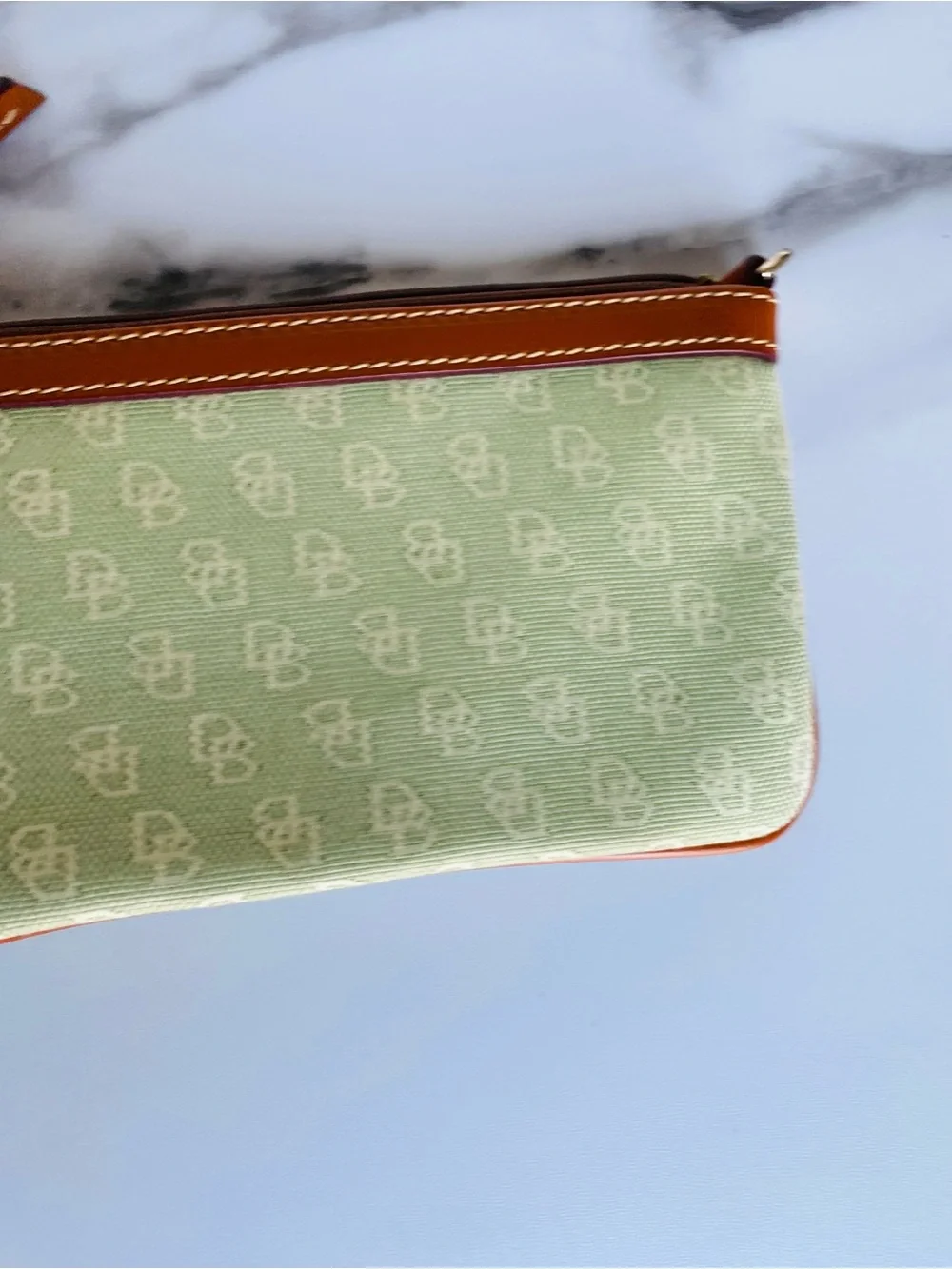 Dooney & Bourke vintage avocado green and brown monogram wristlet purse new